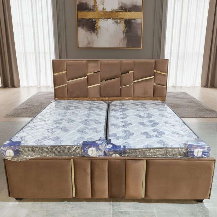 Dusty Pink Color Bed with Designer Headboard and Storage